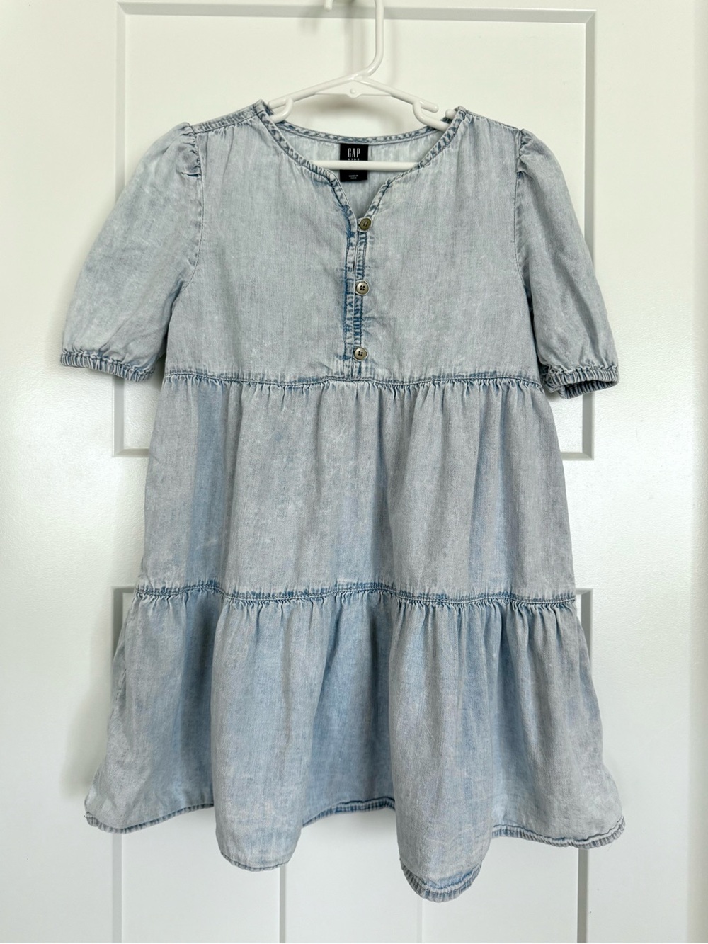 GAP Girls Light Wash Tiered Denim-Style Dress - Pale Blue